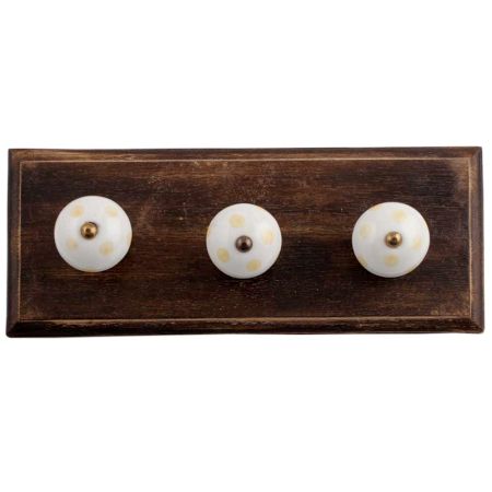 White Yellow Dot Wooden Hooks